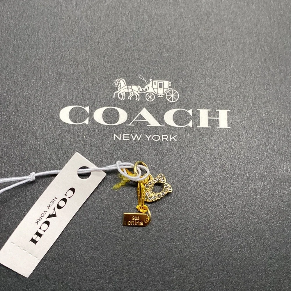 Coach Gold Collectible Pave Signature Charm mini C logo bag charm necklace - Picture 3 of 6